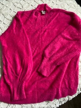 Boston Proper Bright Fuchsia Faux-Fur Cowl Sweater